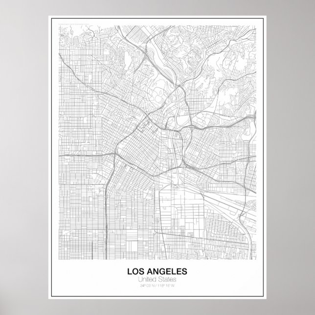 Poster de Mapa Minimalista de Los Angeles (Estilo  (Frente)