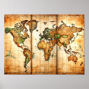 Poster de Mapa Mundial Antiquado