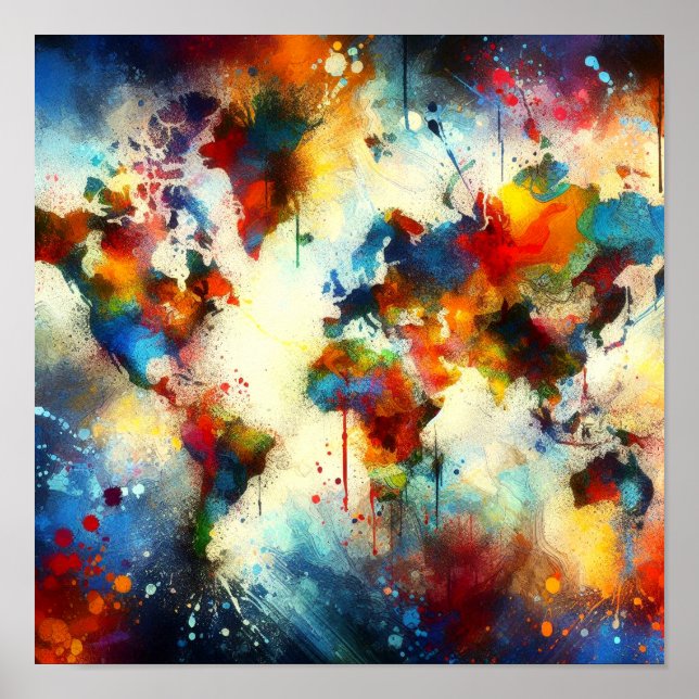 Poster de Mapa Mundial de Pintor de Aquarela (Frente)