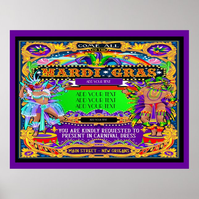 Poster de Mardi Gras a ser personalizado (Frente)