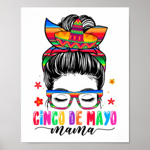 Poster De Mayo Mama Messy Bun Hair Mexicano Mãe Mãe Da