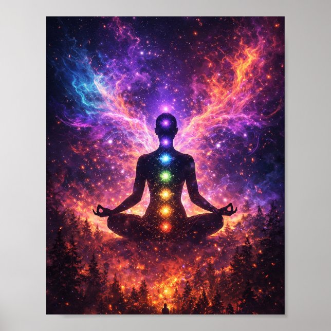 Pôster de Meditação do Chakra Cósmico (Frente)