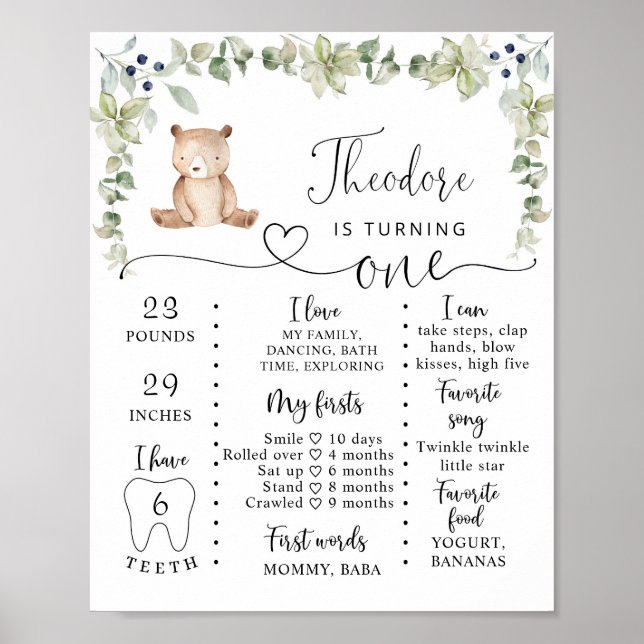 Poster de Milestone do urso Personalizado (Frente)