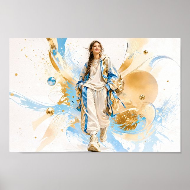 Pôster de Moda Streetwear Blue Gold Vibe (Frente)
