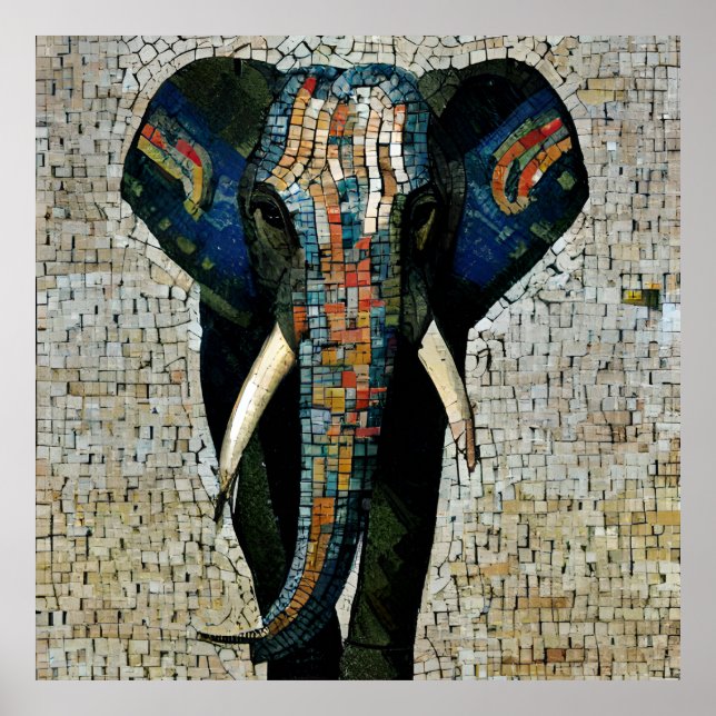 Poster de mosaico elefante simulado (Frente)