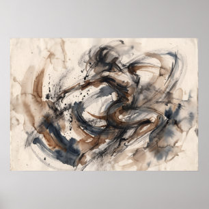 Pôster de Movimento de Cavalo Abstrato Sépia