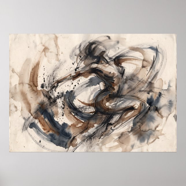 Pôster de Movimento de Cavalo Abstrato Sépia (Frente)