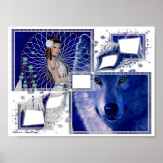 Poster de Mulher Americana Nativa e Lobo Azul 2