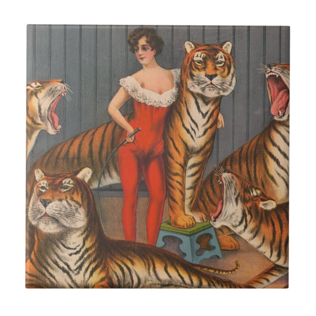 Poster De Mulher Vintage Circus Com Seis Tigres. (Frente)