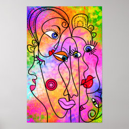 Pôster de Mulheres Abstratas Cubismo Estilo Pintur