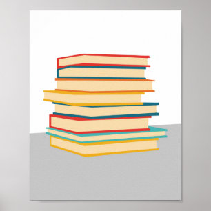 Poster de Muro de Livros Empilhados Minimalista