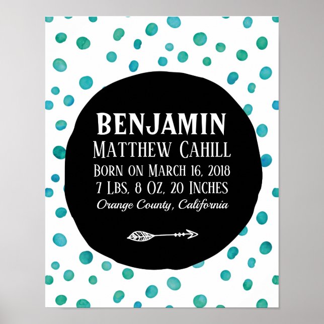 Poster de nascimento personalizado à vista azul (Frente)