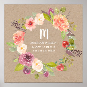 Poster de Nascimento Personalizado do Bebê Rústi