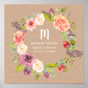 Poster de Nascimento Personalizado do Bebê Rústico