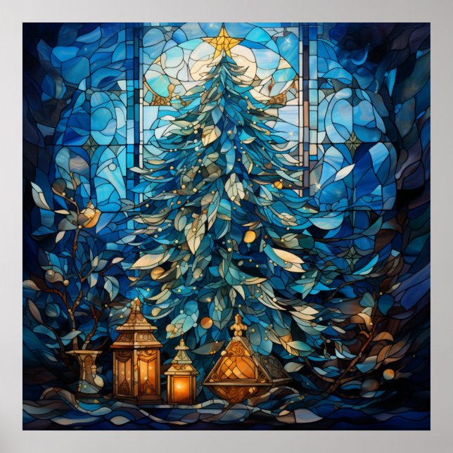 Poster de Natal Azul com Vidro Estreito (Frente)