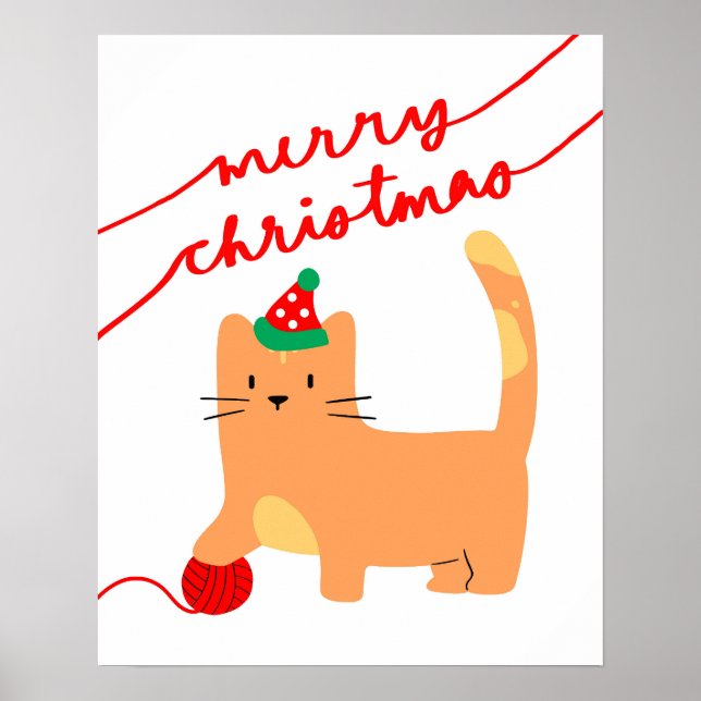 Poster de Natal Cat, Impressão de Natal Kitten, Fe (Frente)