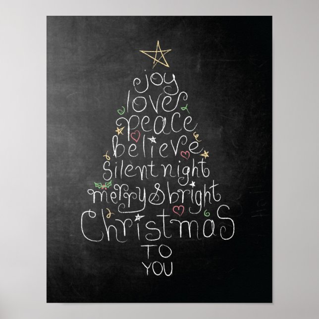 Poster de Natal Chalkboard Amar Joy Paz Acredite (Frente)