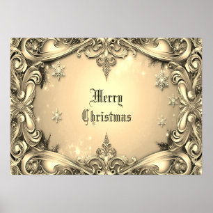 Poster de Natal Decorativo Dourado