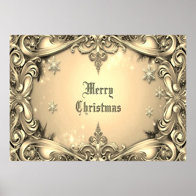 Poster de Natal Decorativo Dourado (Frente)