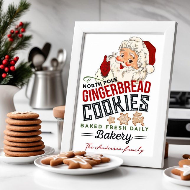 Poster de Natal dos Papais noeis de colheita (Vintage Santa Gingerbred Bakery Christmas Poster)