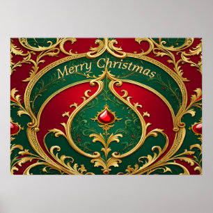 Poster de Natal Dourado Verde Vermelho