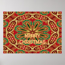 Poster de Natal Dourado Vermelho