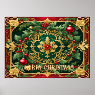 Poster de Natal Verde Dourado Vermelho