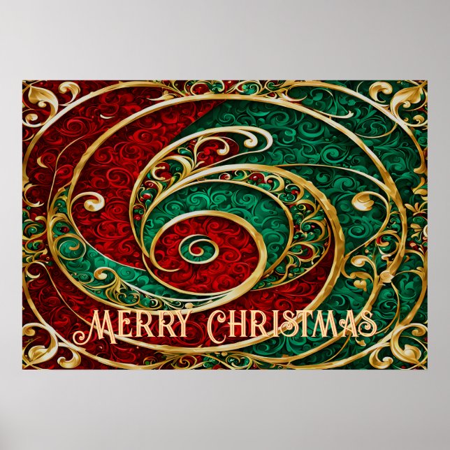Poster de Natal Verde Dourado Vermelho (Frente)