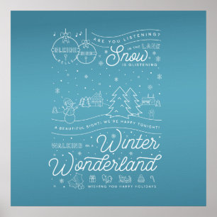 Poster de Natal Wonderland 24x24 / Azul