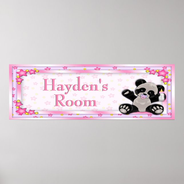 Poster de Nome de Sala Personalizável Panda Bebê R (Frente)