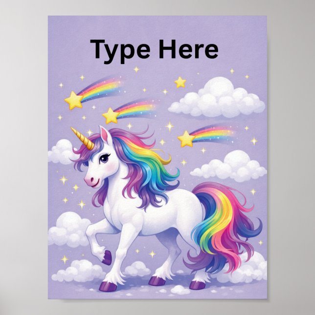 Poster de Nome de Unicórnio Personalizado – (Roxo) (Frente)