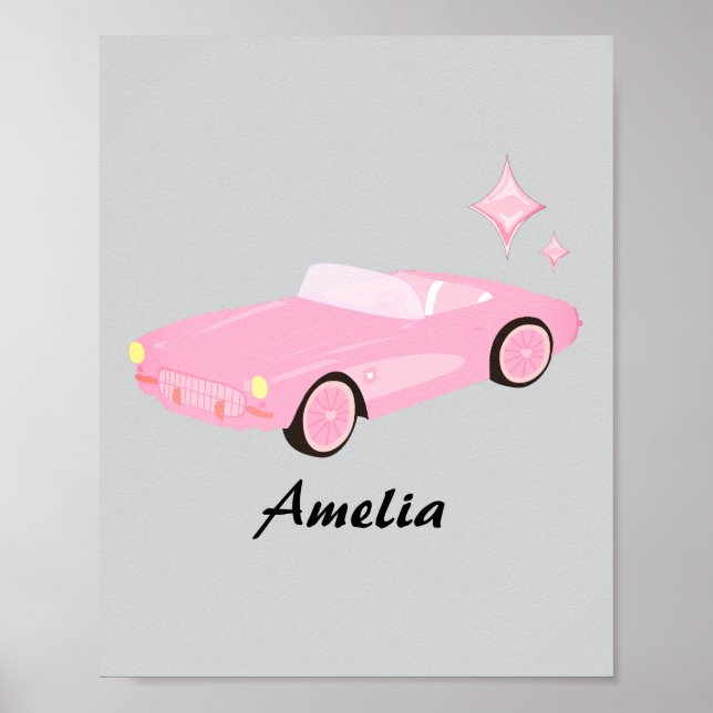 Poster de Nome Filho Convertível Cor-de-Rosa Retro (Frente)