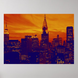 Poster de Nova York - Pop de Arte Azul Laranja Úni