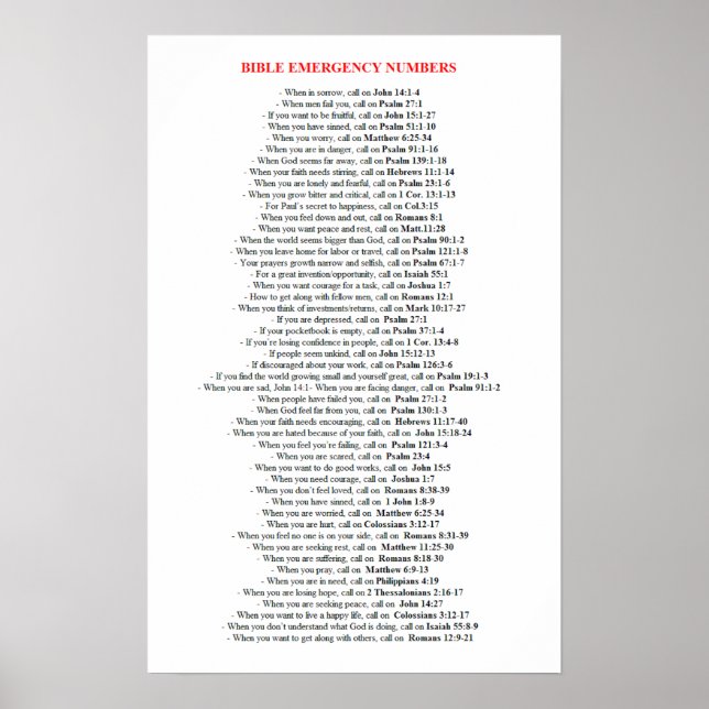 Poster de Números de Bíblia de emergência (Frente)