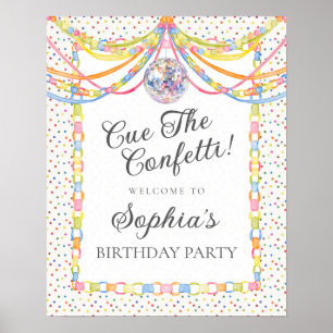 Poster Dê o sinal para a festa de aniversário com confete