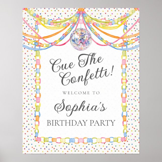 Poster Dê o sinal para a festa de aniversário com confete (Frente)