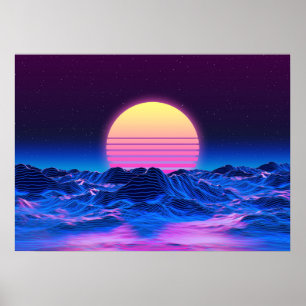 Poster de onda sintética  Arte de parede retrowav
