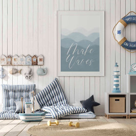 Poster de ondas de fabricação azul-aquarela