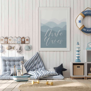 Poster de ondas de fabricação azul-aquarela