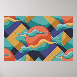 Pôster de Ondas Geométricas Abstratas