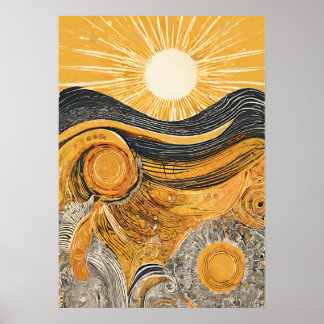 Poster de ouro de Parede de Ilustração do Sol Leve