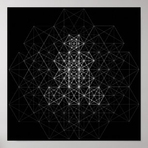 Pôster de Padrão Abstrato de Geometria Preto e Bra