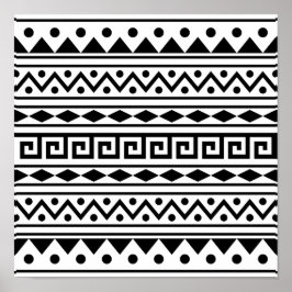 Poster de padrão asteca a preto e branco