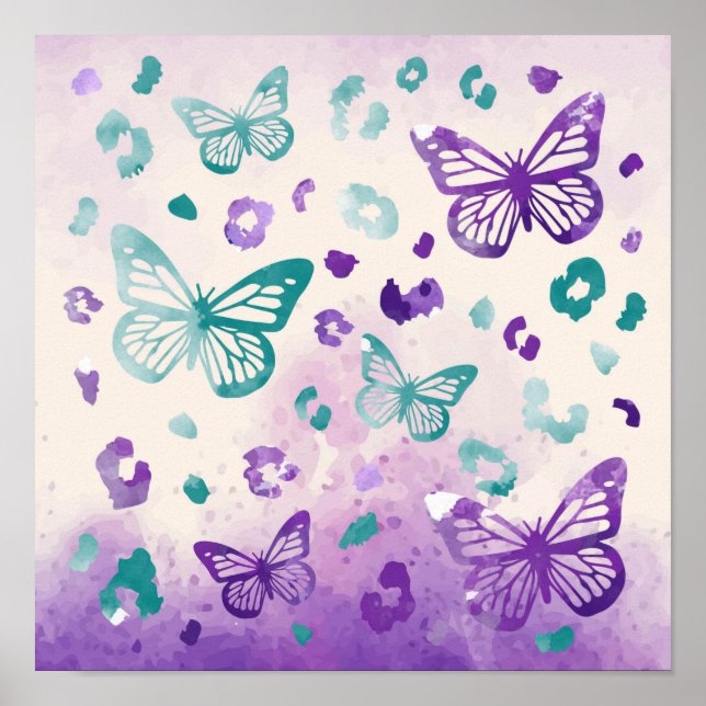 Poster de padrão branco-leopardo-borboleta (Frente)