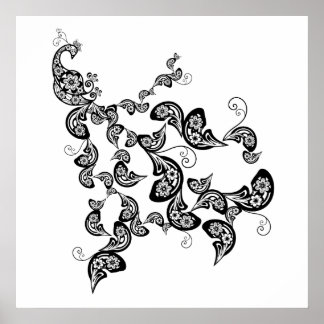 Poster de Padrão de Peacock Floral Personalizado