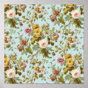 Poster de Padrão de Rosa de Vintage
