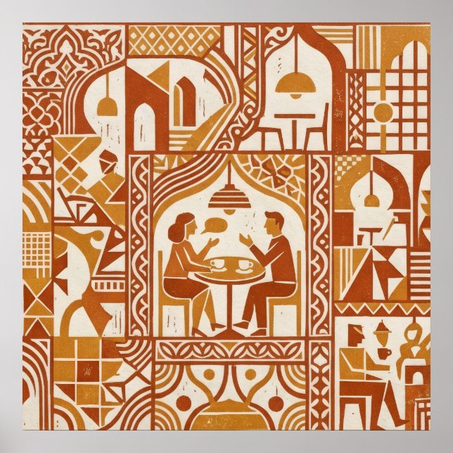 Poster de padrão do Ochre Folk Cafe (Frente)