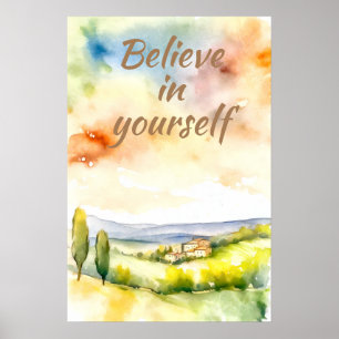 Poster de Paisagem da Parede de Aquarela Motivada