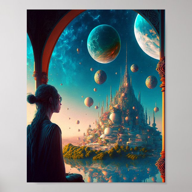 Poster de Paisagem do Castelo da Fantasia Futuríst (Frente)