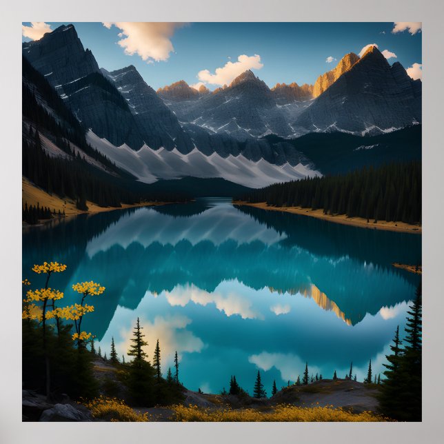 Poster de Paisagem do Lago Flor Amarelo (Frente)
